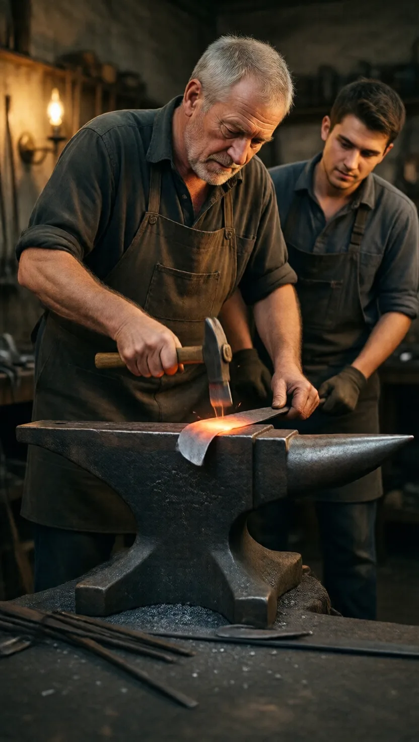 One strike over the anvil's curved horn