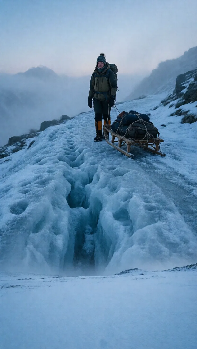 The track is frozen now, and every step lies a little