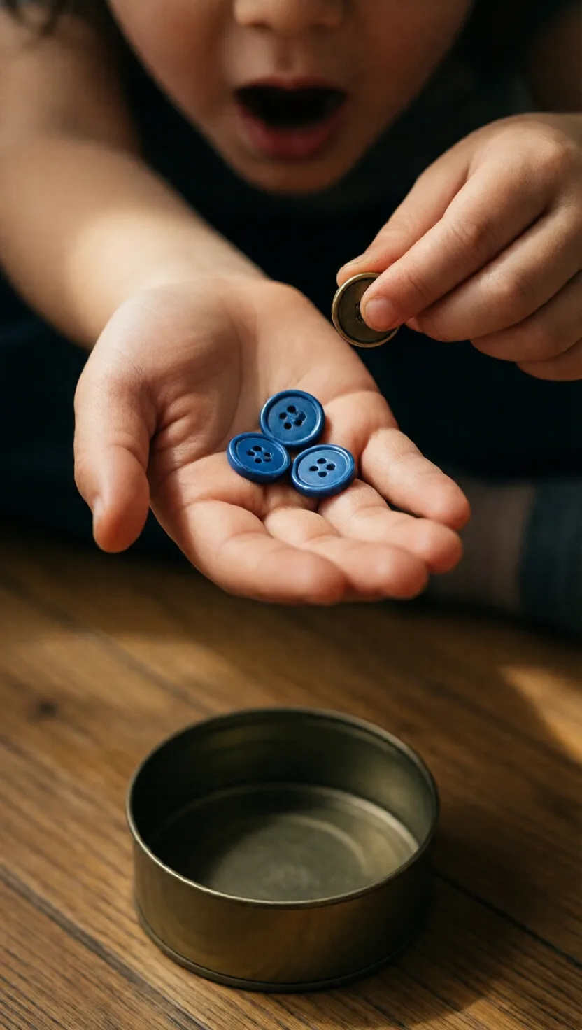 Three blue buttons almost fool her