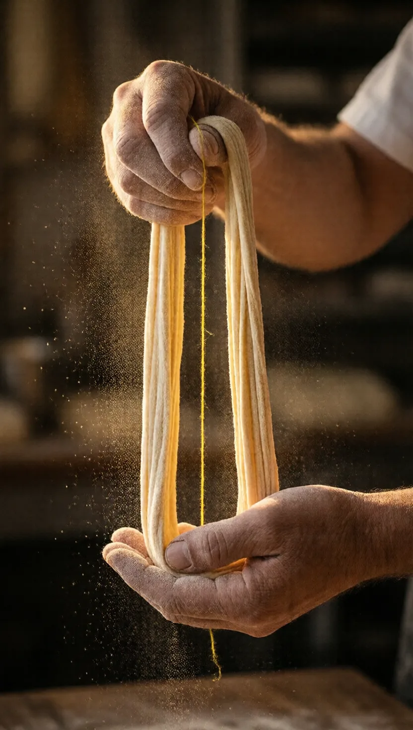 The threads the dough can stretch but never turn. 7 cards.