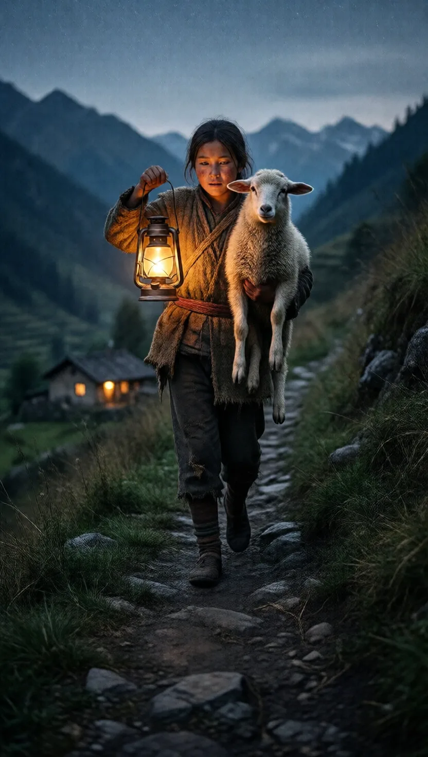 Finding one sheep on a mountain in ten shouts. 7 cards.